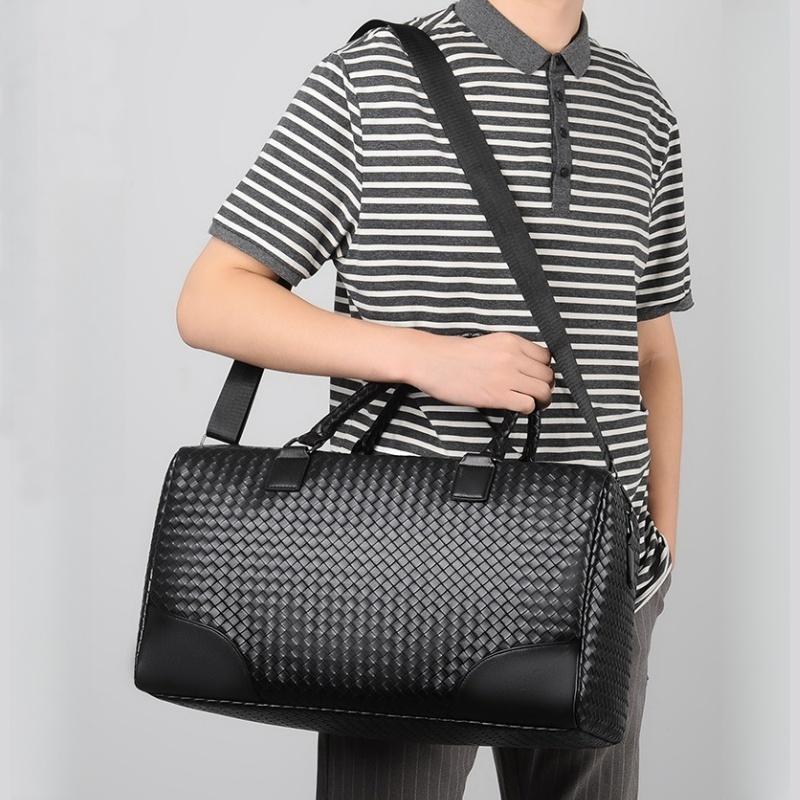 Vintage Woven Handheld Travel Bags High Quality PU Leather Large Capacity Sports Yoga Fitness Bag for Men Short Distance Trip Oblique Span Touring Bag