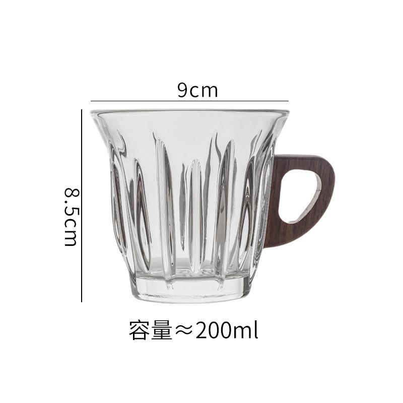 Glass Coffee Cup and Dish Set Wooden Handle Water Cups Wooden Dessert Plate Insulated Breakfast Cup Milk Tea Cups Milk Mug