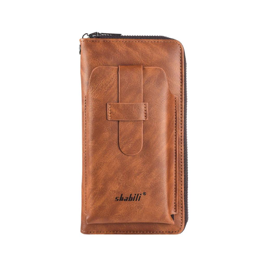 SHABILI Men's Zipper Wallet: Youth Leather Phone Bag & Card Holder, Large Capacity, Multifunctional