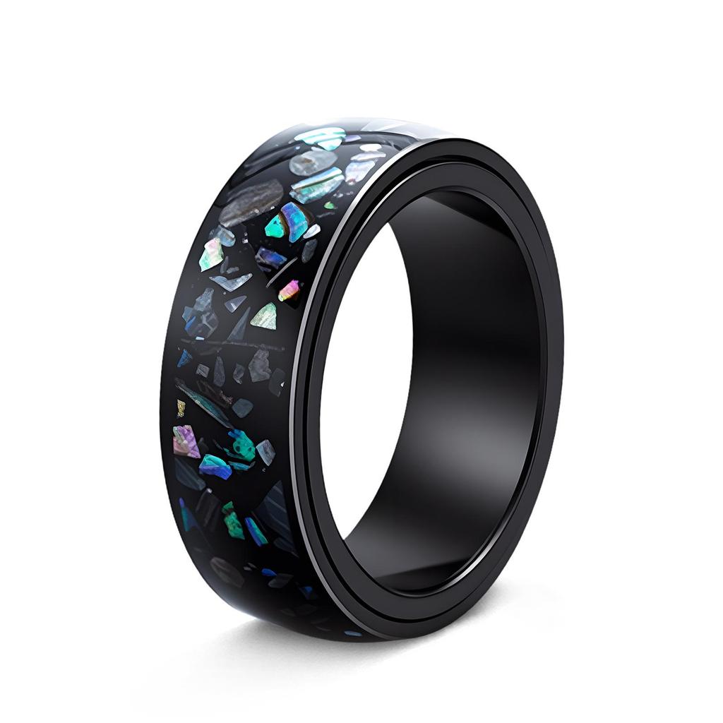 Unisex Lava Starry Sky Titanium Ring with Australian Gemstones