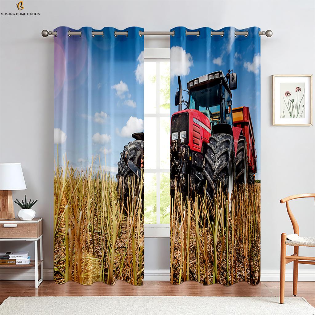 Bauernhof Traktor 3D Stereo Druck Vorhang Schlafzimmer Wohnzimmer Küche Dekorativer Vorhang Polyesterfaser Maschinenwaschbar 2 Stück