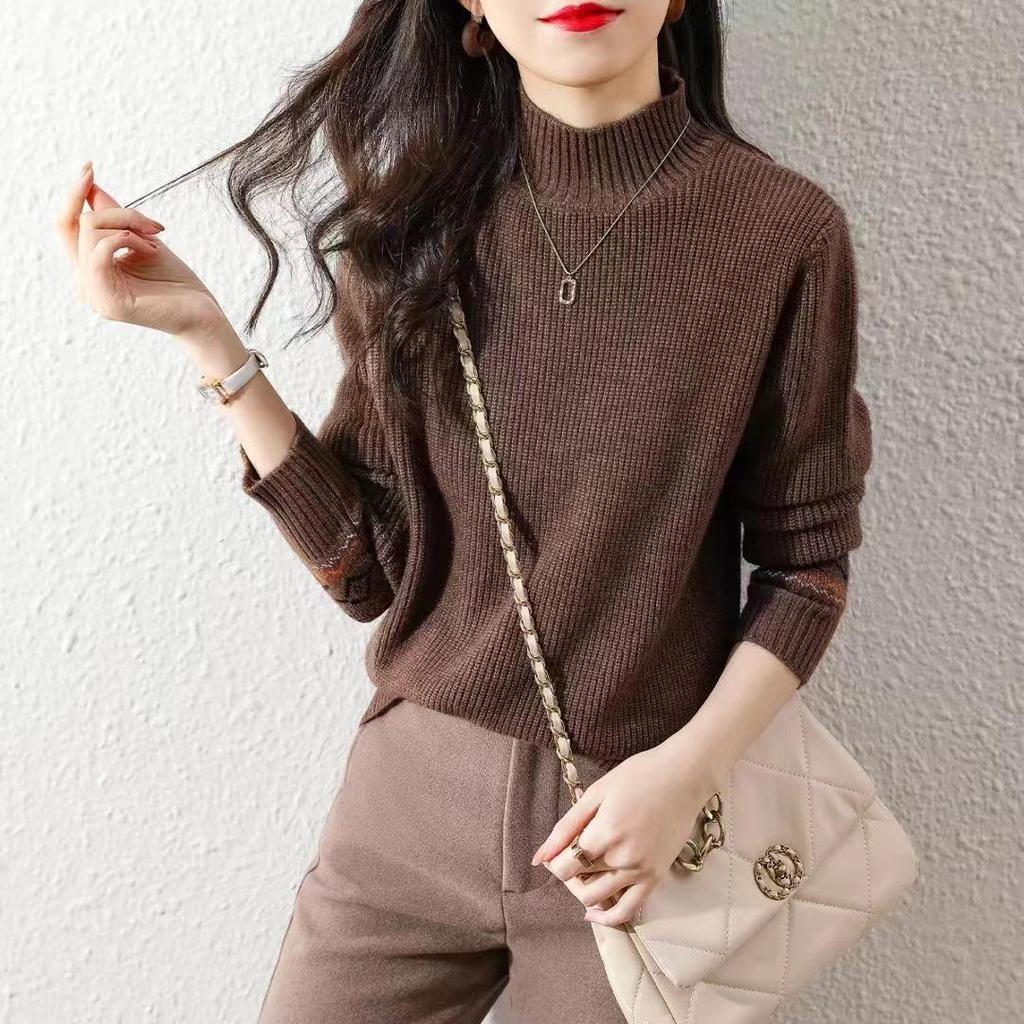 Autumn/Winter Ethnic Style Jacquard Loose Sweater with Half-High Collar for Women - Trendy Casual Outerwear & Base Layer