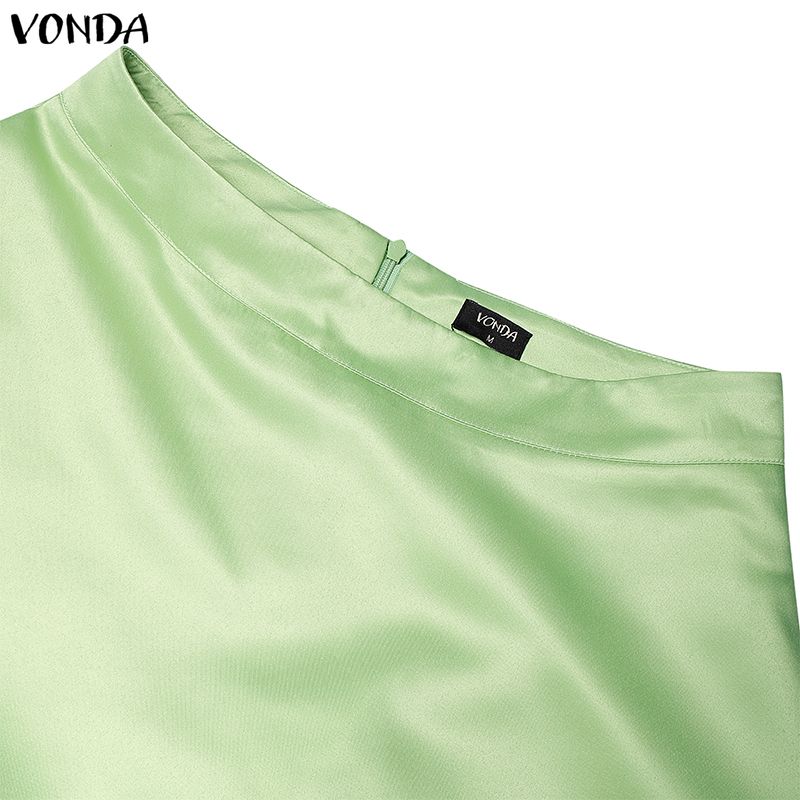 VONDA Women Back Zip-up Waist Smooth Ruffled Irregular Casual Thin Skirts Dress
