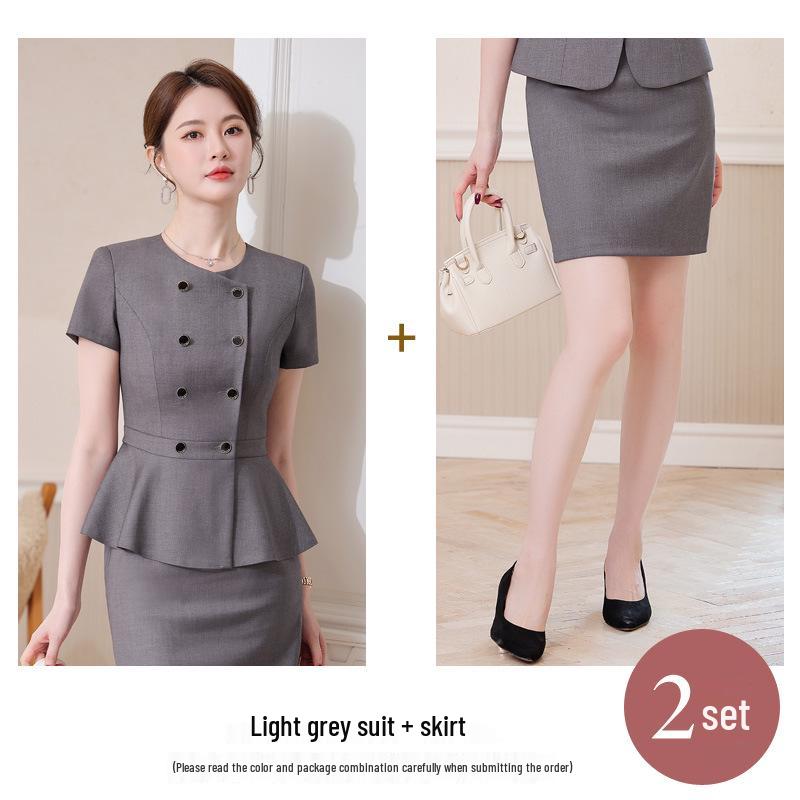 Gray Women's High-End Professional Short-Sleeve Two-Piece Summer Workwear