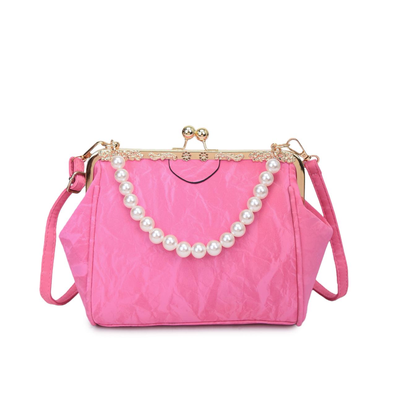 

Elegant Velvet Kiss Lock Evening Clutch Women s Vintage Pearl Chain Shoulder Crossbody Bag Luxury Soft Fabric Handbag гарячі рожевого кольору