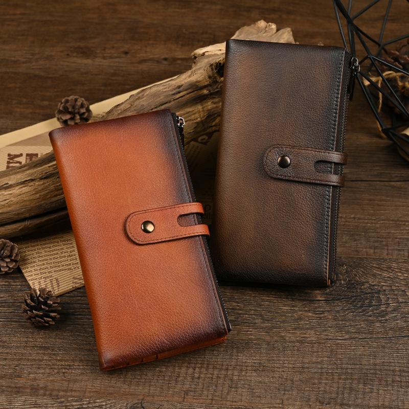New Men's Long Leather Wallet, New Cowhide Wallet with Multiple Card Slots, Vintage Grip