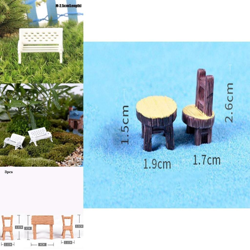 Miniaturowy Zestaw Ławki Ogrodowej Trwała Żywica Białe Krzesło i Brązowy Stół Dekoracja Mikro Krajobrazu