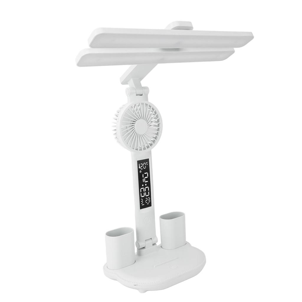 LED Desk Light with Fan and Clock Calendar Touch Control 3 Lighting Modes Rechargeable Dimmable