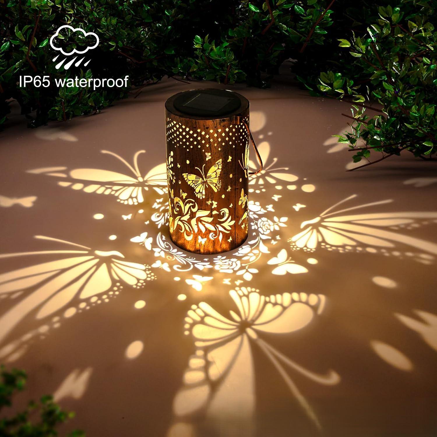 

Садовый фонарь на солнечной батарее в виде бабочки, водонепроницаемый IP65, металлический светодиодный фонарь в виде бабочки для патио, газона, дорожки large-Butterfly Rose