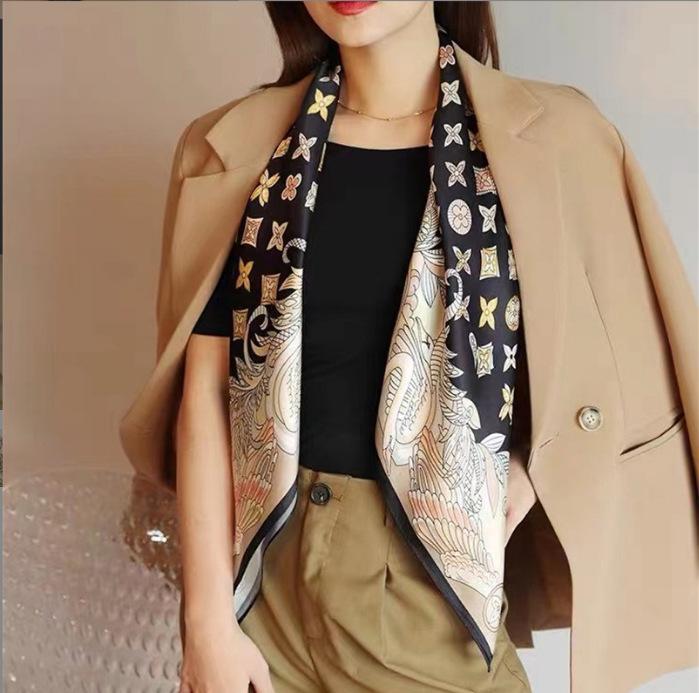 71 * 71 Square Scarf Simulation Silk Year Spring and Autumn Fashion Temperament Printed Silk Scarf Korean Version Women's Versatile Scarf