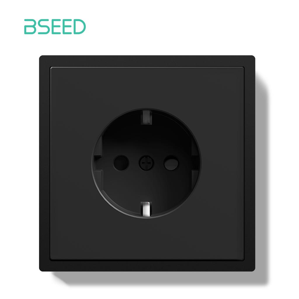 BSEED Single EU Socket 80*80mm Power Outlets Electric Sockets Plastic Frame Wall Socket White Black Gold Gray 16A E Series
