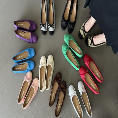 2025 Spring New Gentle Evening Breeze Bow Suede Single Shoes Women's Shoes Shallow Mouth Soft Sole Grandma Shoes Ballet Shoes