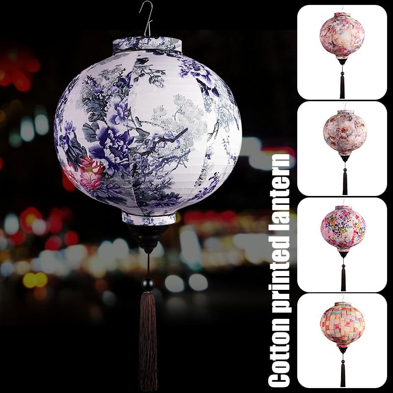 12/14inch Traditional Chinese Style Flower Printing Silk Lantern Outdoor Spring Festival Decor Vietnam Mid-autumn Round Lantern