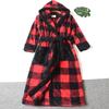 Winter Thicken Thermal Men's and Women's Long Sleeves Coral Velvet Night-Robe Bathrobe Hooded Long Gingham Stuffed Couple Homewear