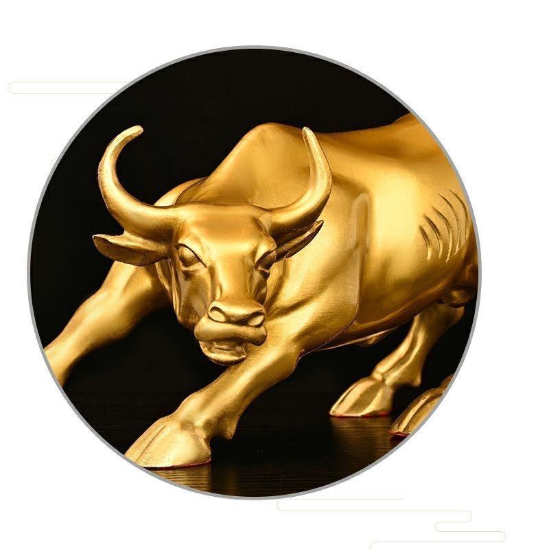 Wall Street Copper Bull Statue – Golden Charging Bull Figurine for Home & Office Decor, Luck and Success Gift