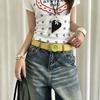 PU Y2K Waist Belt Large Button Decor Fashion Belt New Button Belt  Jeans