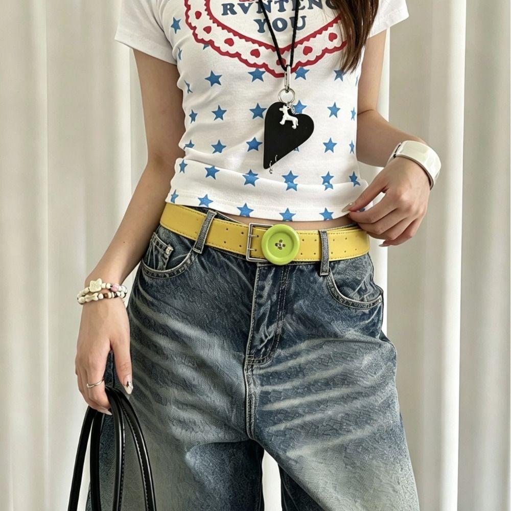 PU Y2K Waist Belt Large Button Decor Fashion Belt New Button Belt  Jeans