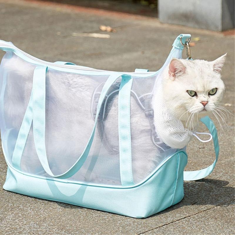 Sac de transport pour animaux de compagnie en maille de nylon avec design ventilé Sac de transport portable pour chats Voyage Extérieur