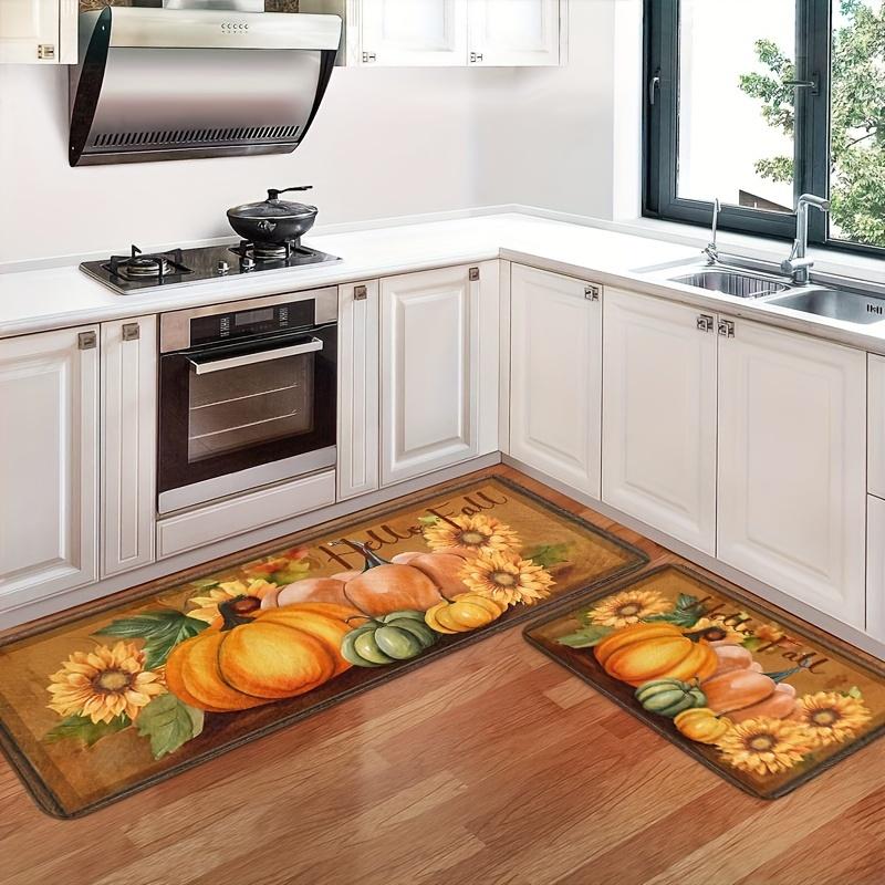 1Pcs Anti Fatigue Kitchen Rugs Autumn Pumpkin Print Waterproof Non-Slip Thick Cushioned Kitchen Mat Heavy Duty Comfort Standing Mat for Kitchen
