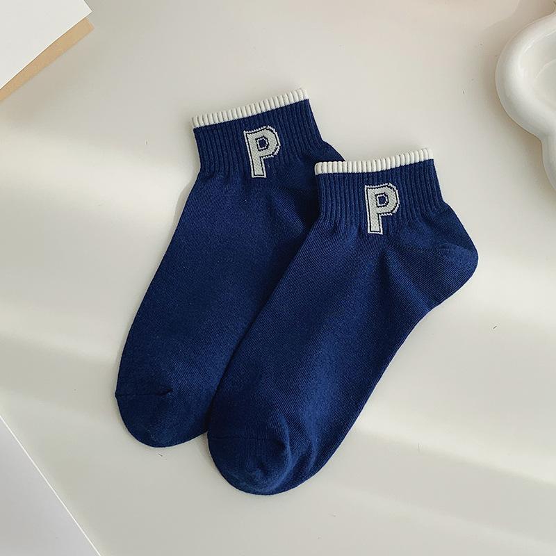 Striped socks for women, low-top ship socks, breathable navy style sports cotton socks, spring and autumn short-sleeved women's socks