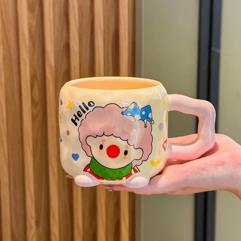 Cute Funny Clown Cup Girl Birthday Gift Couple Ceramic Mug with Lid Spoon Office Breakfast Cup
