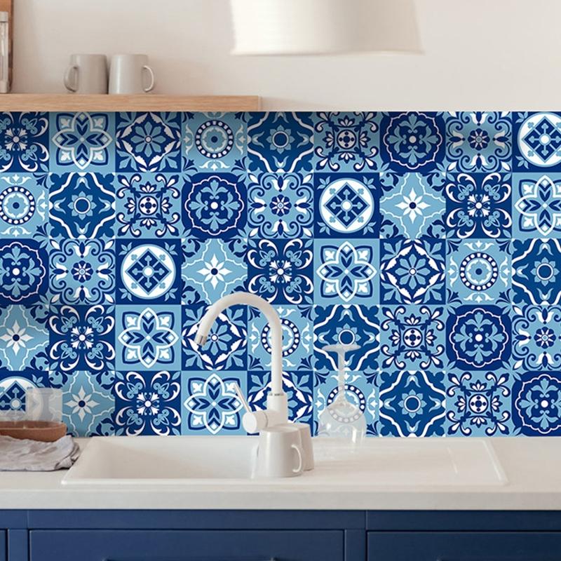 10pcs Mexican Style Tile Stickers Peel Stick Floor Wall Decals Waterproof Backsplash DIY Mural Kitchen Bathroom Decor