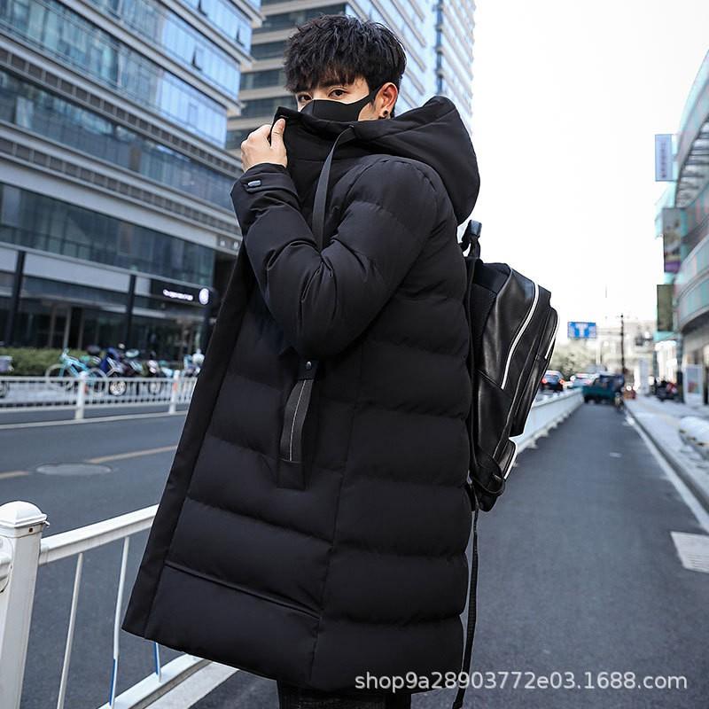 Mens Mid-Length Hooded Puffer Jacket Winter Warm Thick Cotton Coat Youth Casual Wear Black Gray Army Green