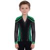 Boys V Neck Long Sleeve Shiny Metallic Color Block Figure Skating Top