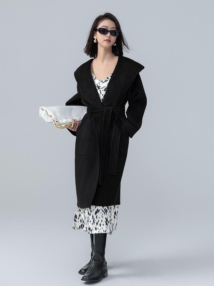 Alpaca Wool Hooded Mid-Length Coat - Autumn/Winter Loose Fit Overcoat