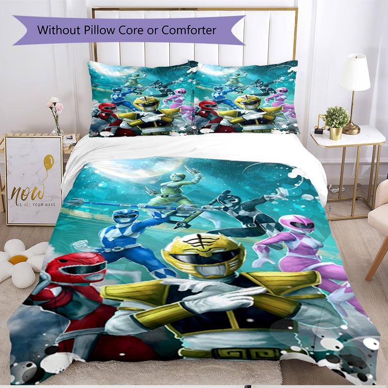 3-teiliges Bettbezug-Set (1 * Bettbezug + 2 * Kissenbezug, ohne Kern), Mighty Morphin Power Rangers Druck Weiches Ganzjahres-Bettwäscheset, Heim-Schlafzimmer-Dekoration