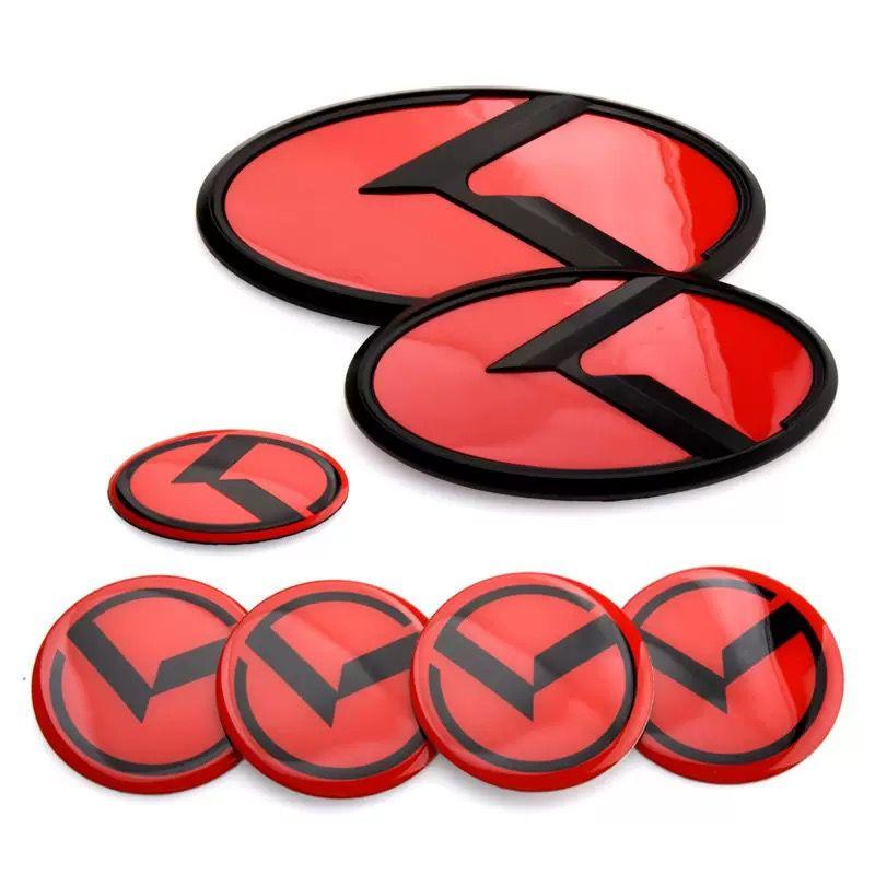 AABJA1 (7 Pcs) K Logo 3D Emblem Front Grille Trunk + Steering Wheel + Wheel Center Caps Sticker Badge For Kia K5 K3 K2 K4 Forte Koup
