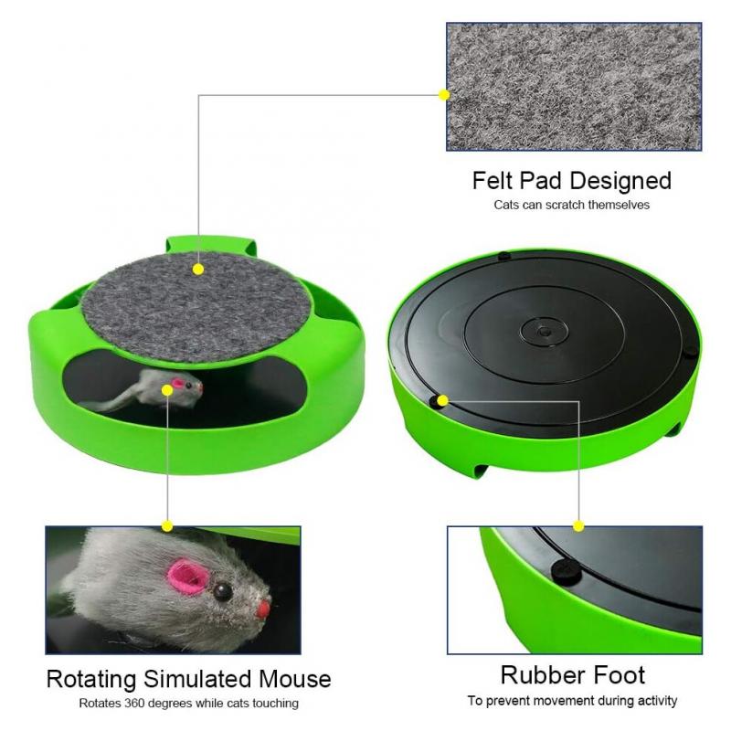 Durable Non-Toxic Plastic Interactive Cat Toy, Claw Grooming Feature In Bright Colorful Design, Battery-Free Rotating Mouse For Exercise And Agility