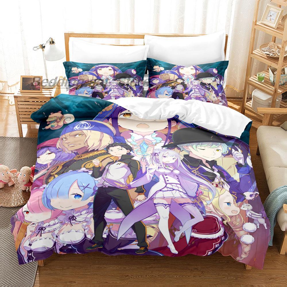 Re Zero Bedding Set Single Twin Full Queen King Size Bed Set Aldult Kid Bedroom Duvetcover Sets 3D Print Anime Bed Sheet Set