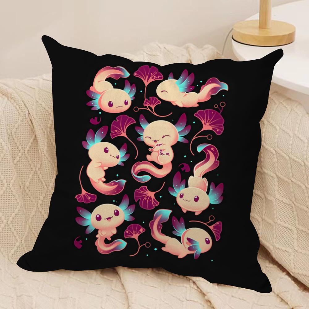 Cute Axolotl Cushion Cover Soft Plush Throw Pillow Cover  DoubleSided Decorative Cushion Case  Sofa Bedroom Home Decor