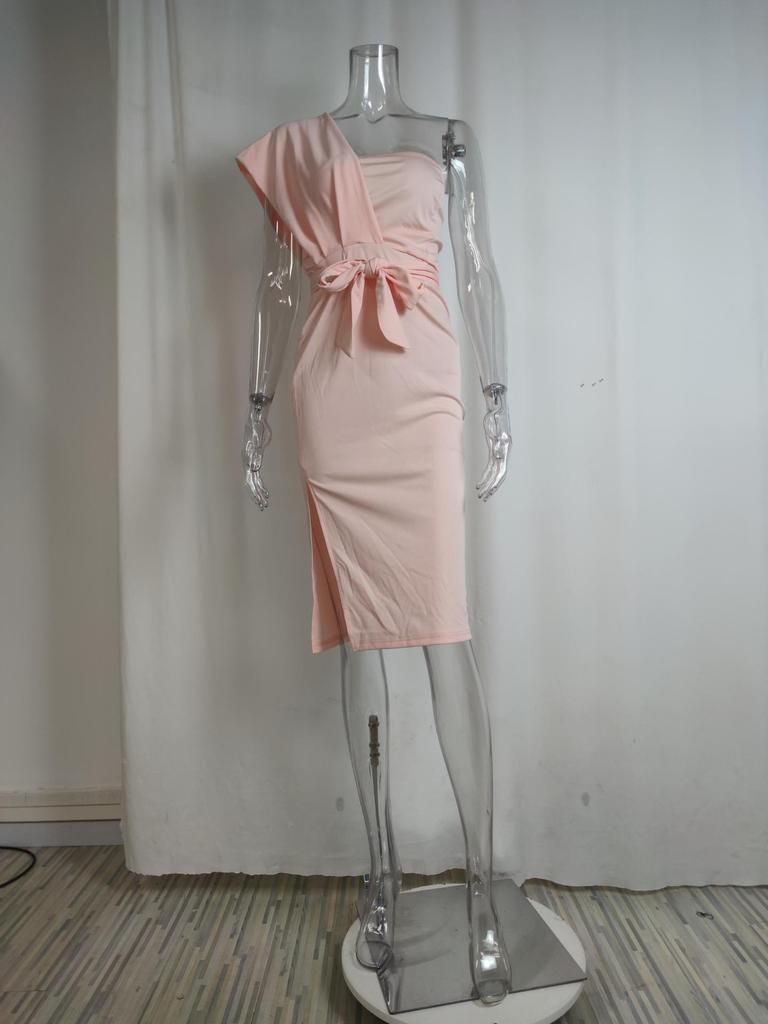 2025 Spring European & American Women's Sexy Lace-Up Bandeau Fly Sleeve Slit Evening Dress