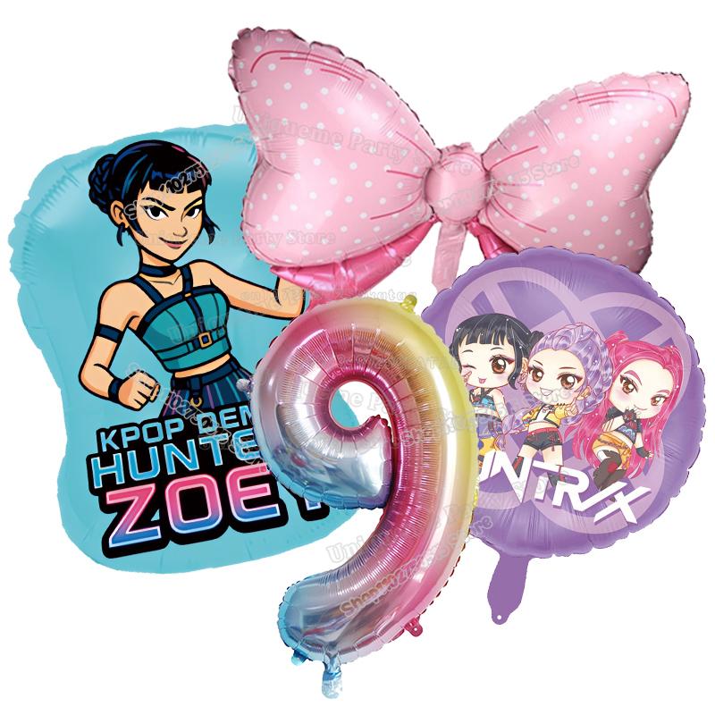 Kpop Demon Hunters Birthday Balloons Decoration Zoey Rumi Mira Girl Party Number Balloons Set Party Favor Home Decor Kids Gift