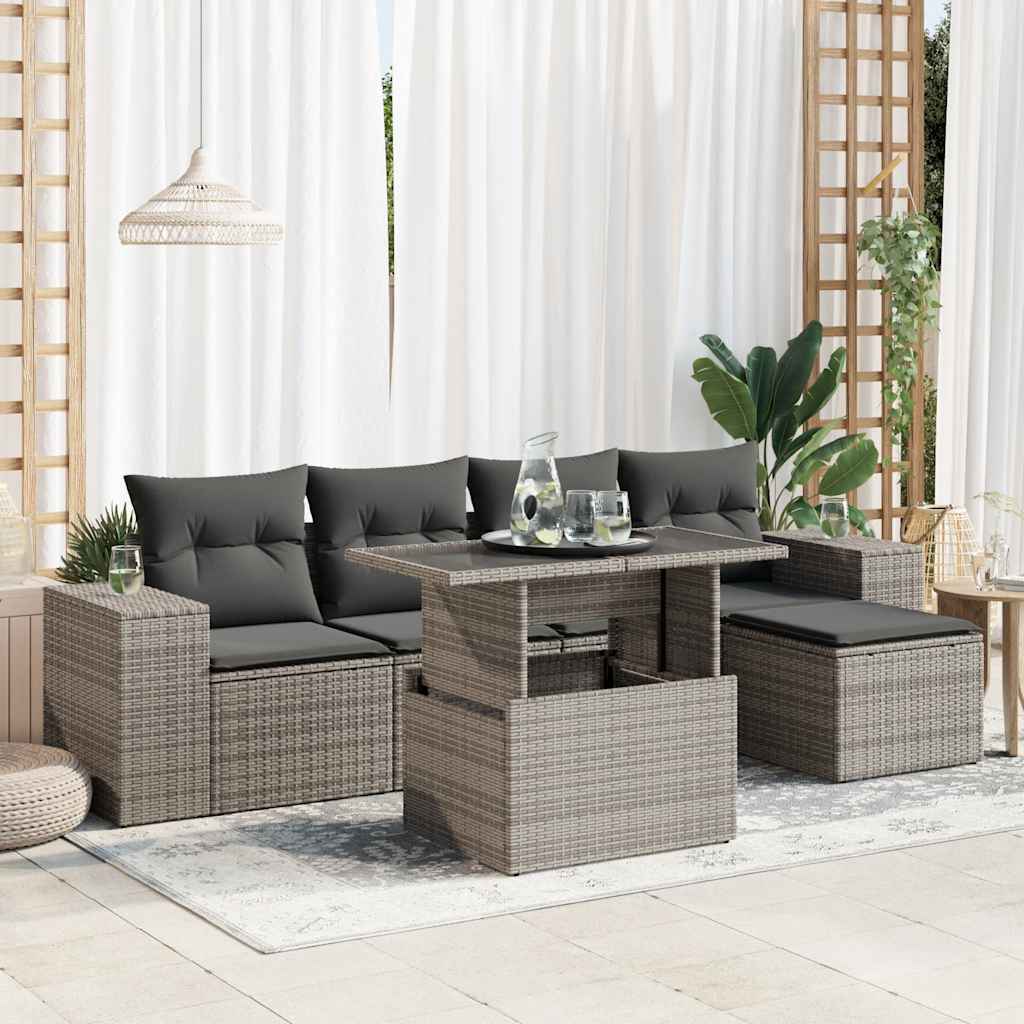Vidaxl 6-Cz. Set di Mobili da Giardino con Cuscini, Grigio, Polyrattan