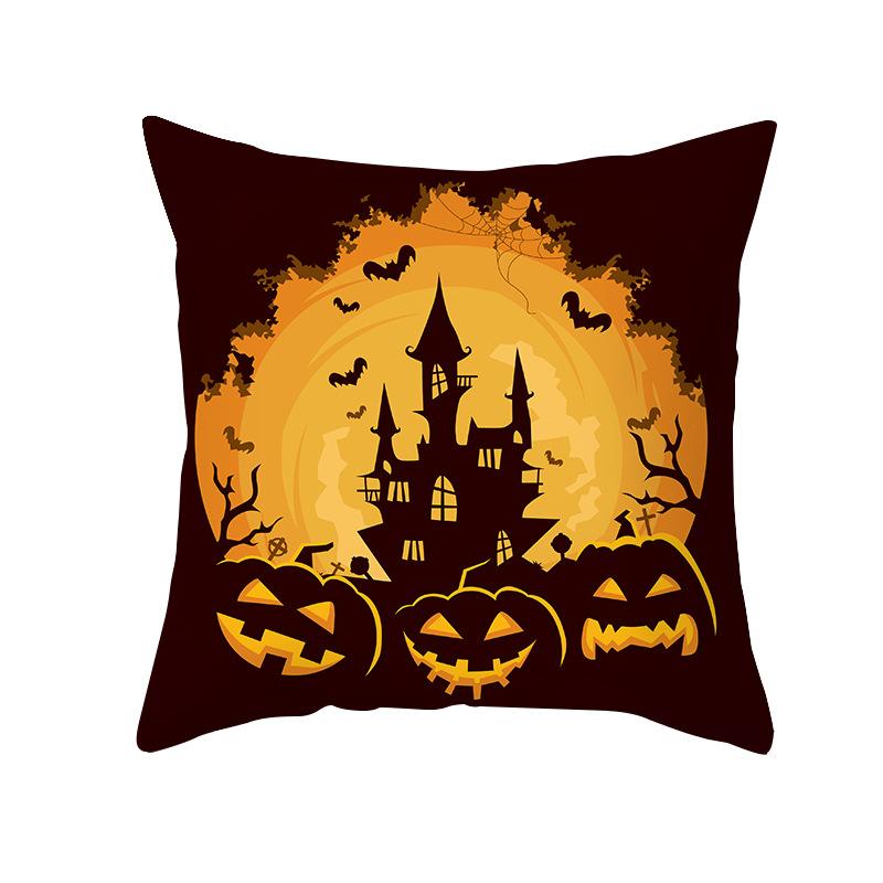 Halloween Pillow Case Cartoon Pumpkin Head Castle Peach Velvet Cushion Home Furnishings