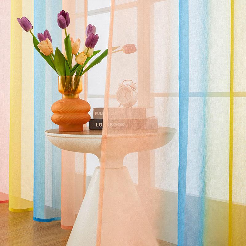 Rainbow Sheer Curtains - Light Filtering Voile Scarf for Balcony, Bay Window, Living Room, Room Divider & Privacy
