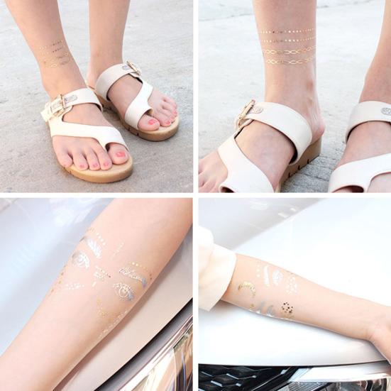 2Pcs Waterproof Shiny Metallic Gold Glitter Tattoo Sticker Temporary Body Art