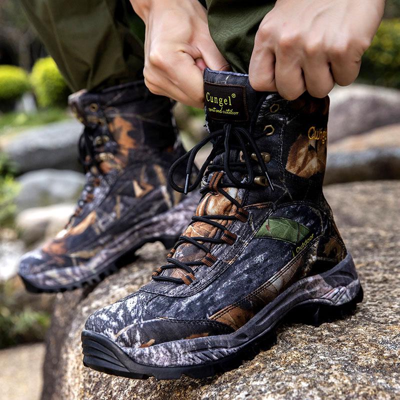 Men's High-Top Tactical Mountaineering and Hiking Boots - Camouflage Combat and Work Footwear