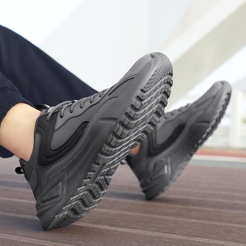 Men's Running Shoes Elastic PU Leather Sneakers Fashion Lace-up Casual Sports Shoes for Jogging Exercise Trainers Anti-slip