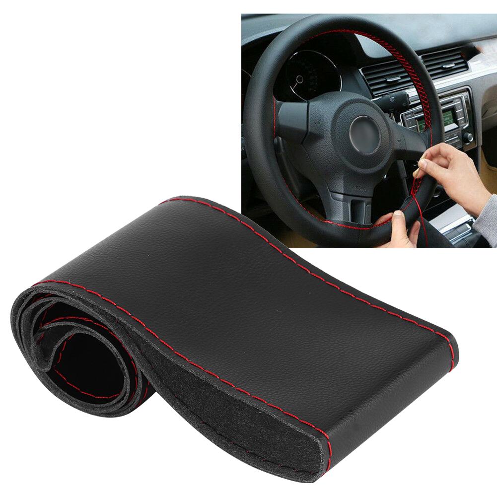 Microfiber Leather Steering Wheel Cover Universal DIY Sewing Car Interior Accessory 38cm 15in