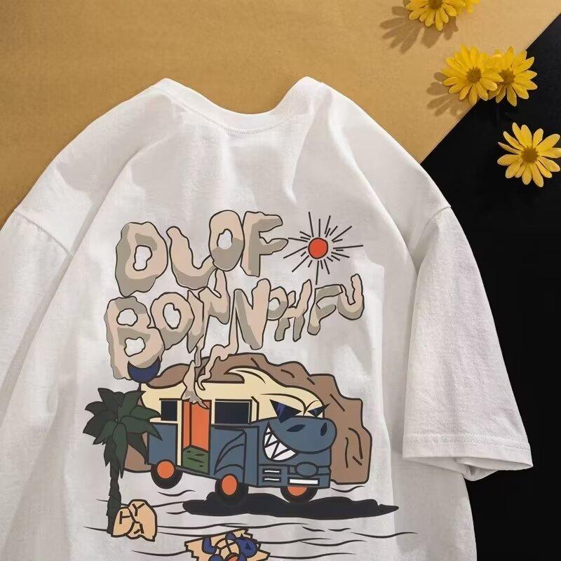 Men'S Trendy Letter Round Neck Printed Short Sleeved T-Shirt For Summer Ins Loose Casual Top