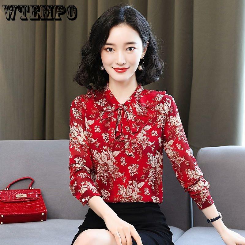 Chemise femme printemps et automne chemise en mousseline fragmentée haut à manches longues chemise en mousseline polyvalente rétro pour femme petite chemise en mousseline