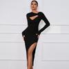 Robe de Soirée Sexy à Fente Creuse Tendance pour Femmes, Manches Longues, Décontractée, Unie, Robes Crayon de Fête pour Femmes, Été, Taille Haute, Tempérament, Mince, Robe pour Dames 25558