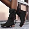 Women Boots Retro Motorcycle Boots Female Pu Leather Shoes Rivet Block Lace Up Fashion Low Heel Mid Calf Boots Plus Size