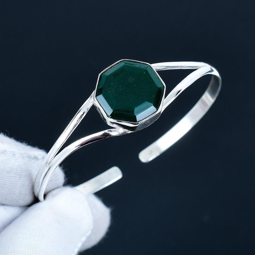 Grüner Turmalin Sechseck Edelstein Handgefertigter Armreif 925 Sterling Silber Armreif, Turmalin Armband für Ehefrau, Unisex Armreif zum Verschenken