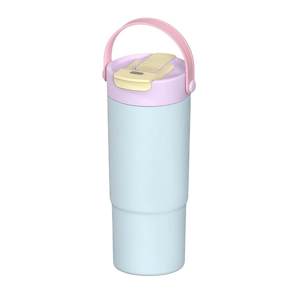 OULOVECO Water Bottle with Tumbler with Insulates Hot or Cold Direct Stainless Suitable for and Outdoor Use Straw, 650ml, Handle, Drinks, Portable,