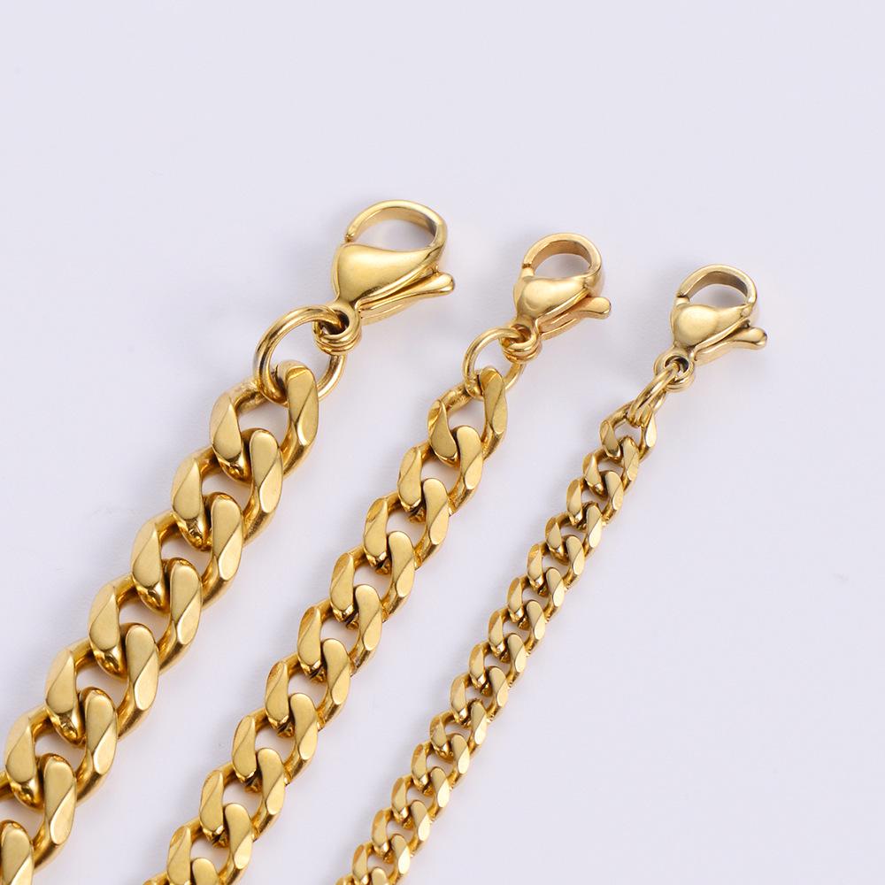 304 Stainless Steel Polished Cuban Chain Necklace: Fashionable Men's and Women's Six-Sided Titanium Clavicle Chain.
